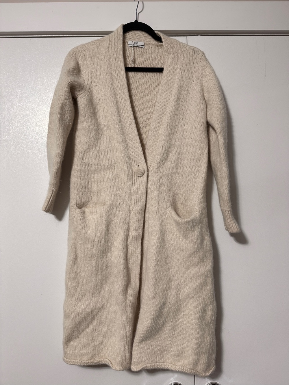 COS Cream Long Open-Front Knit Cardigan